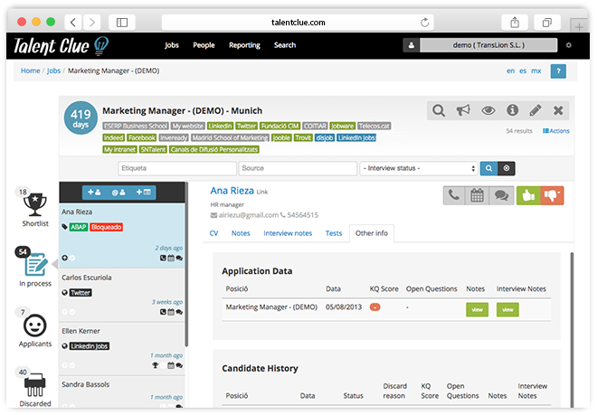 Gestiona els teus candidats de manera simple amb Talent Clue