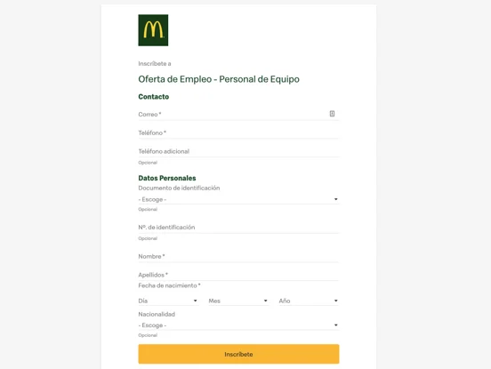 Experiencia del cliente en formulario de McDonald´s