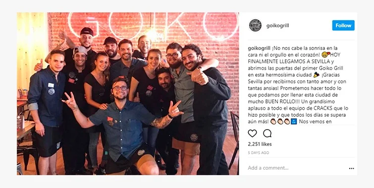 Goiko Grill Employer Branding en redes sociales