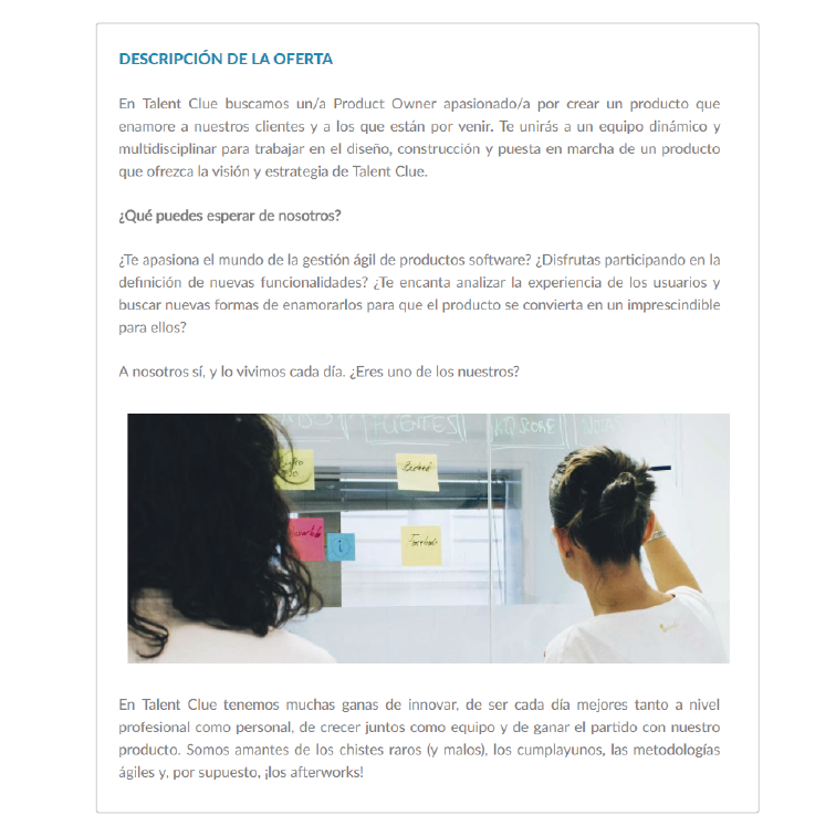 descripción oferta de empleo