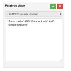 interfaz de seleccionador de palabras clave