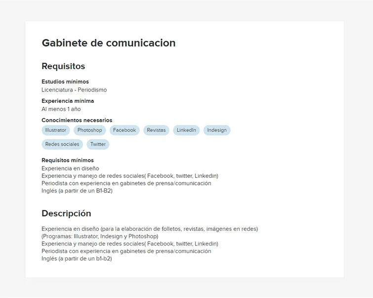 Ejemplo de oferta de empleo