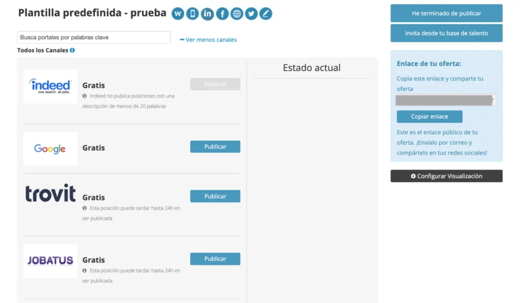 Multiposting del ATS de Talent Clue