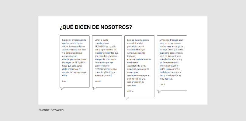 Página de Empleo Between