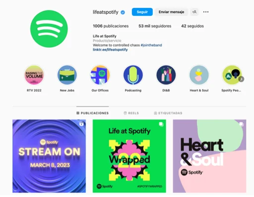 Reclutamiento en Instagram por Spotify