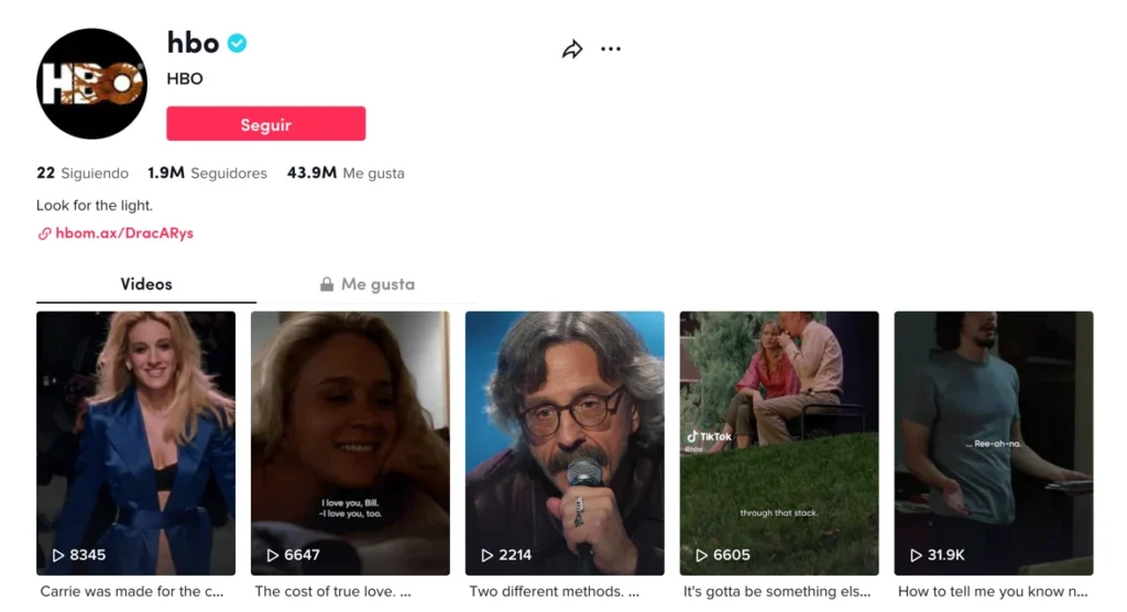 Perfil de tik tok de HBO