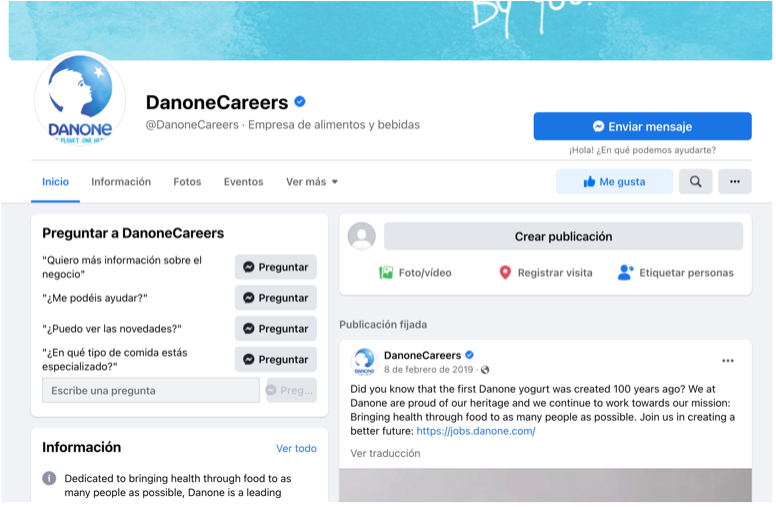 Página DanoneCarreers en Twitter