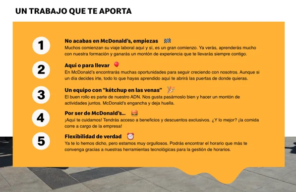 Apartado de la página de trabaja con nosotros; de McDonald's