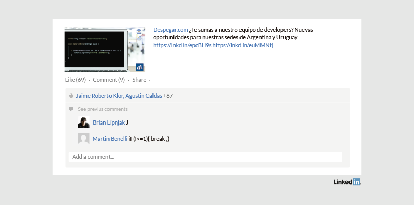 Perfil de LinkedIn Empresa Despegar.com