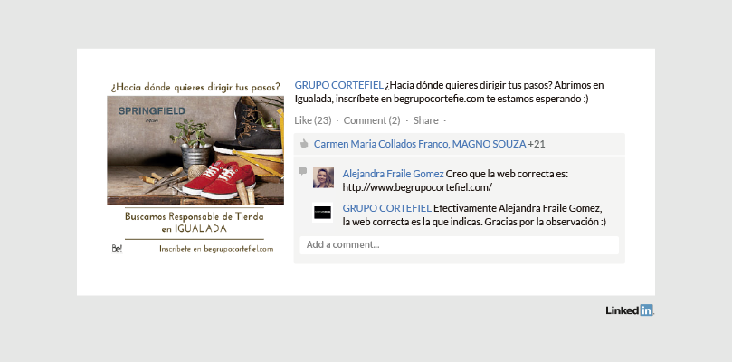 Perfil LinkedIn Empresa Cortefiel