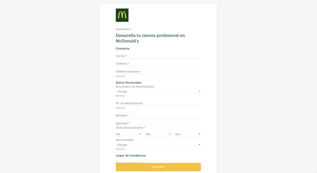 Experiencia del cliente en formulario de McDonald´s