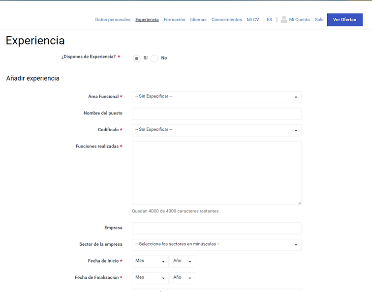 Experiencia del candidato