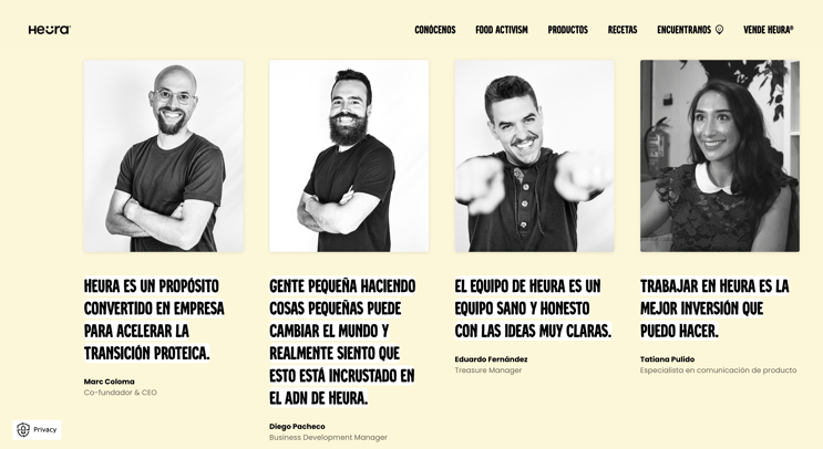 Apartado de testimoniales en la página de empleo de Heura Foods