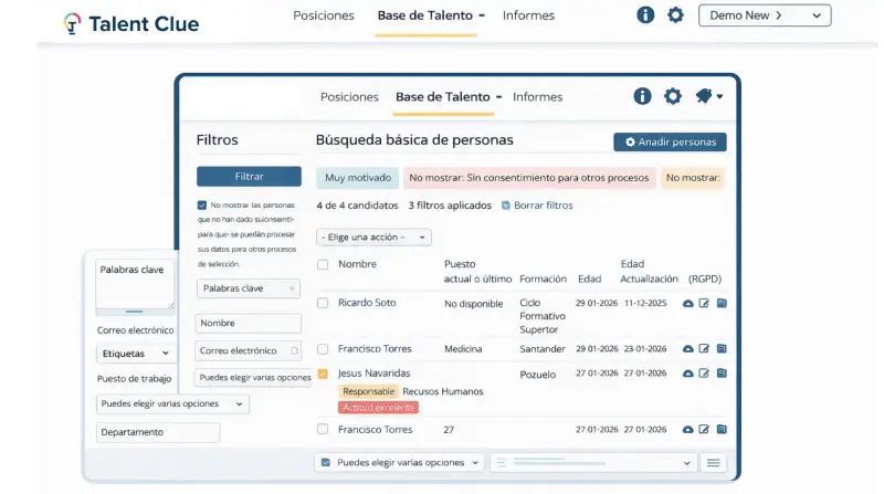 Dashboard base de talento Talent Clue