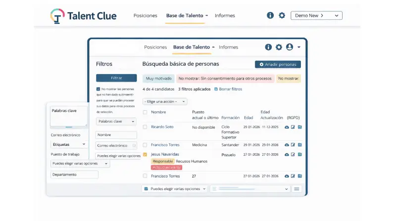 Talent Clue talent base dashboard