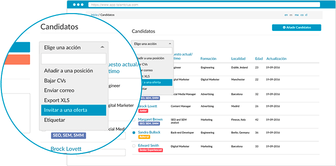 Invita a los candidatos a tus ofertas directamente desde tu base de datos