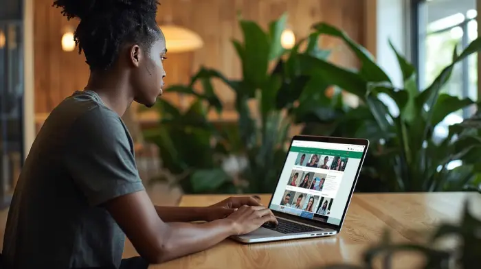 Experiencia del candidato : Vista de perfil de una persona trabajando en un ordenador portátil de diseño.