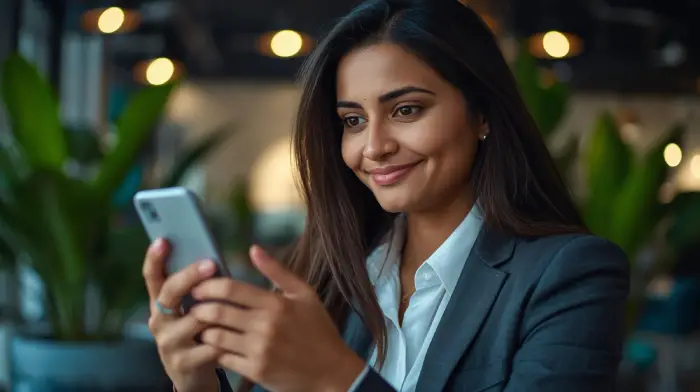 Reclutamiento Colaborativo : Una mujer mirando su smartphone